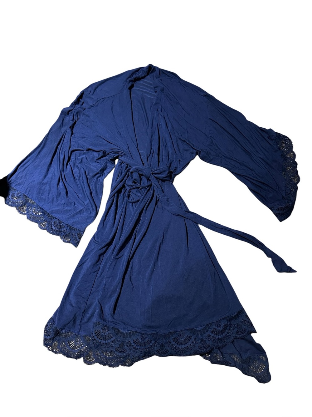 Eberjey Women's Navy Mariana Lace-Trim Robe - Elegant Wrap Sleepwear Size L